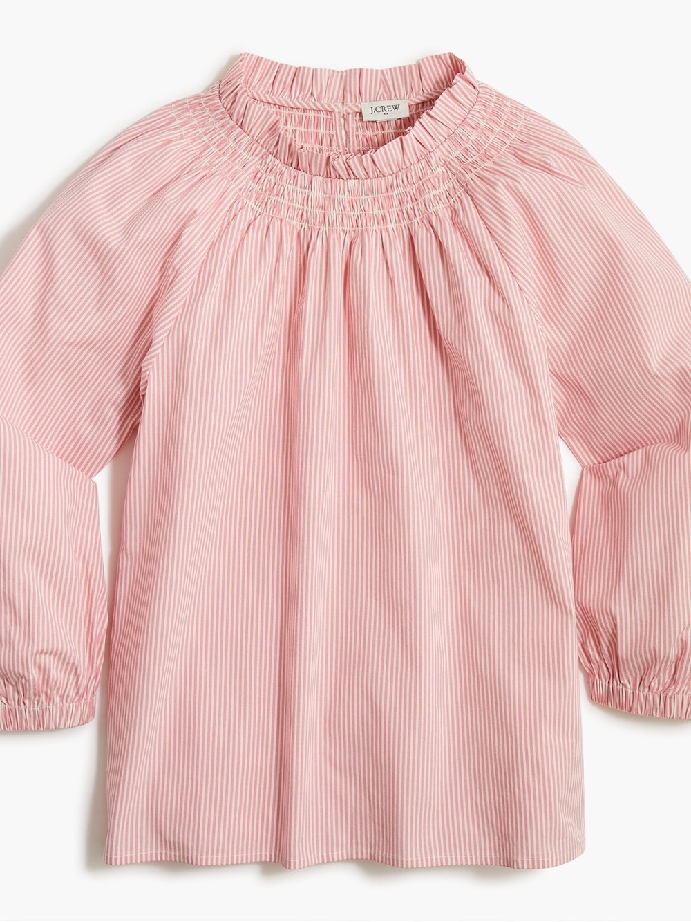 J. Crew MOSS GREEN Striped Smocked-Neck Blouse